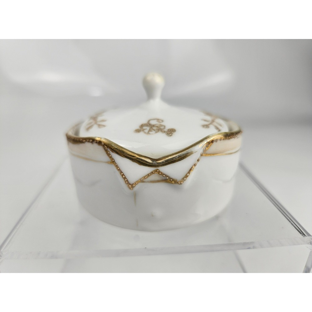 Antique Nippon Hand Painted Covered Dresser‎ Jar Gold Gilt Japan